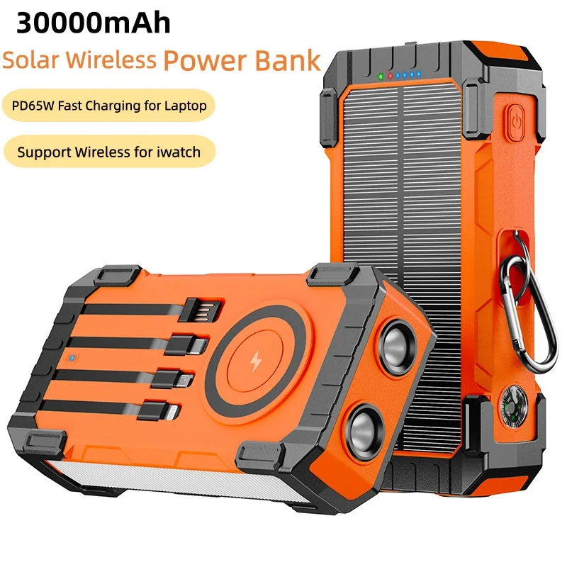 

Solar Power Bank 30000mAh Magnetic Wireless PD 65W Fast Charging for Laptop iPhone 17 iWatch Airpods Portable Charger Powerbank