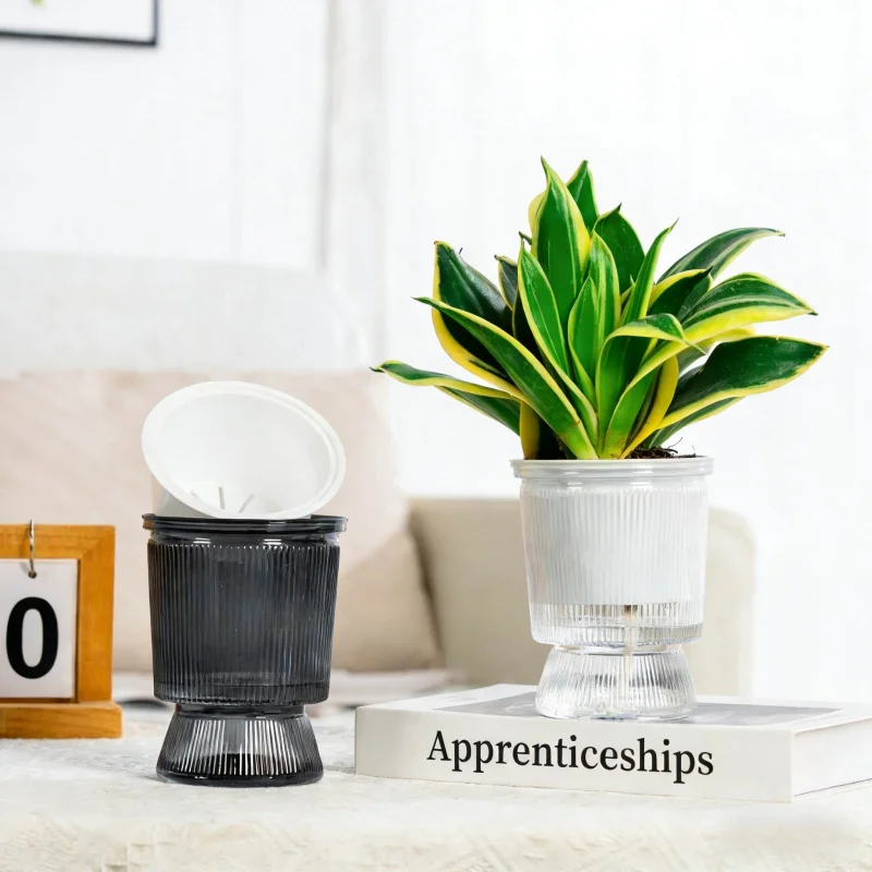 Self-Watering Flower Pot for Lucky Bamboo, Transparent Imitation Glass Living Room Flower Arrangement Container, Simple Flower V