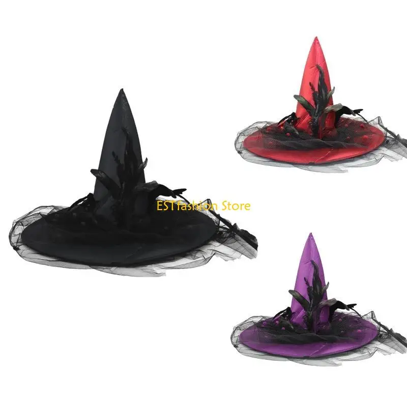 

Y5GC Women's Lace Halloween Pointed with Witch Hat for Fancy Dress Party