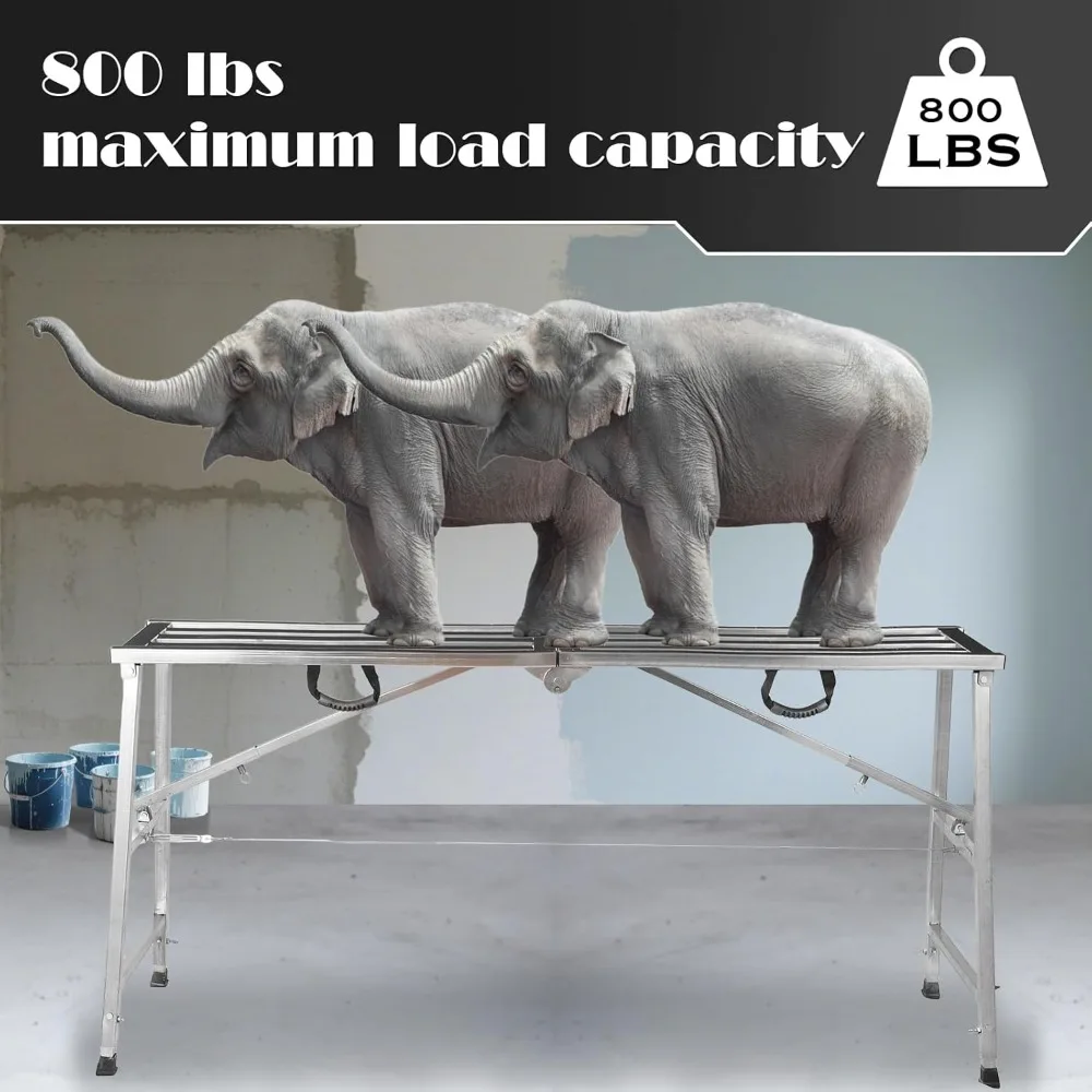 منصة سقالات قابلة للطي بارتفاع قابل للتعديل - سلم فولاذي محمول لإصلاح وصيانة المنزل، بطول 35-55 بوصة