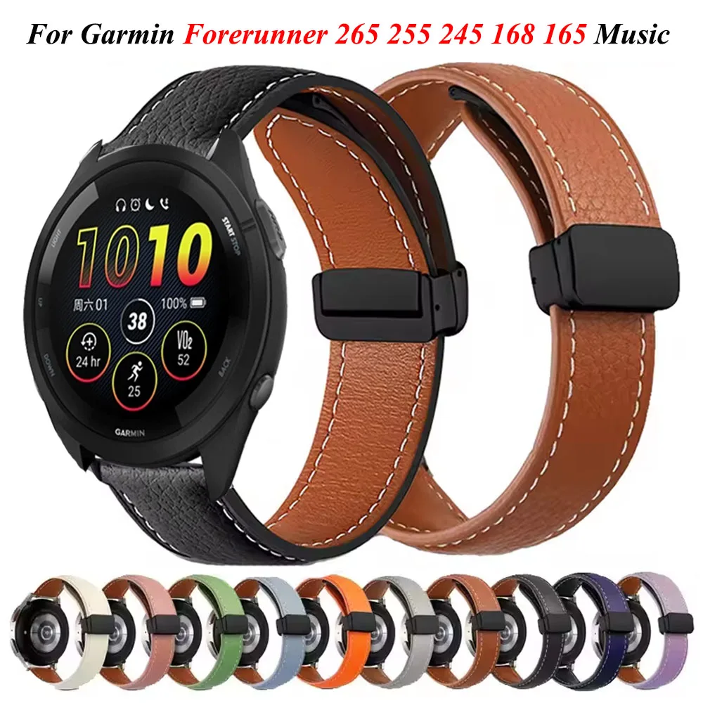 20 22mm Magnetisches Lederarmband für Garmin Forerunner 255 245 265 570 645 745 965 970/Vivoactive 3 4 5 6/Venu 2 3 4 SQ SQ2 Band