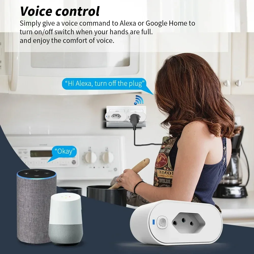 16A Brazil Standard WiFi Smart Plug Socket Power Monitor Timing Function Smart Life Remote Control Outlet Adapter Voice Control