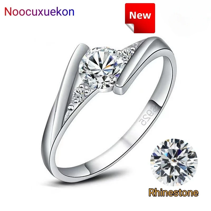 Never Fade White Rhinestone Rings for Women Round Zircon Crystal Rings Bride Promise Engagement Wedding Bands Gift Jewelry