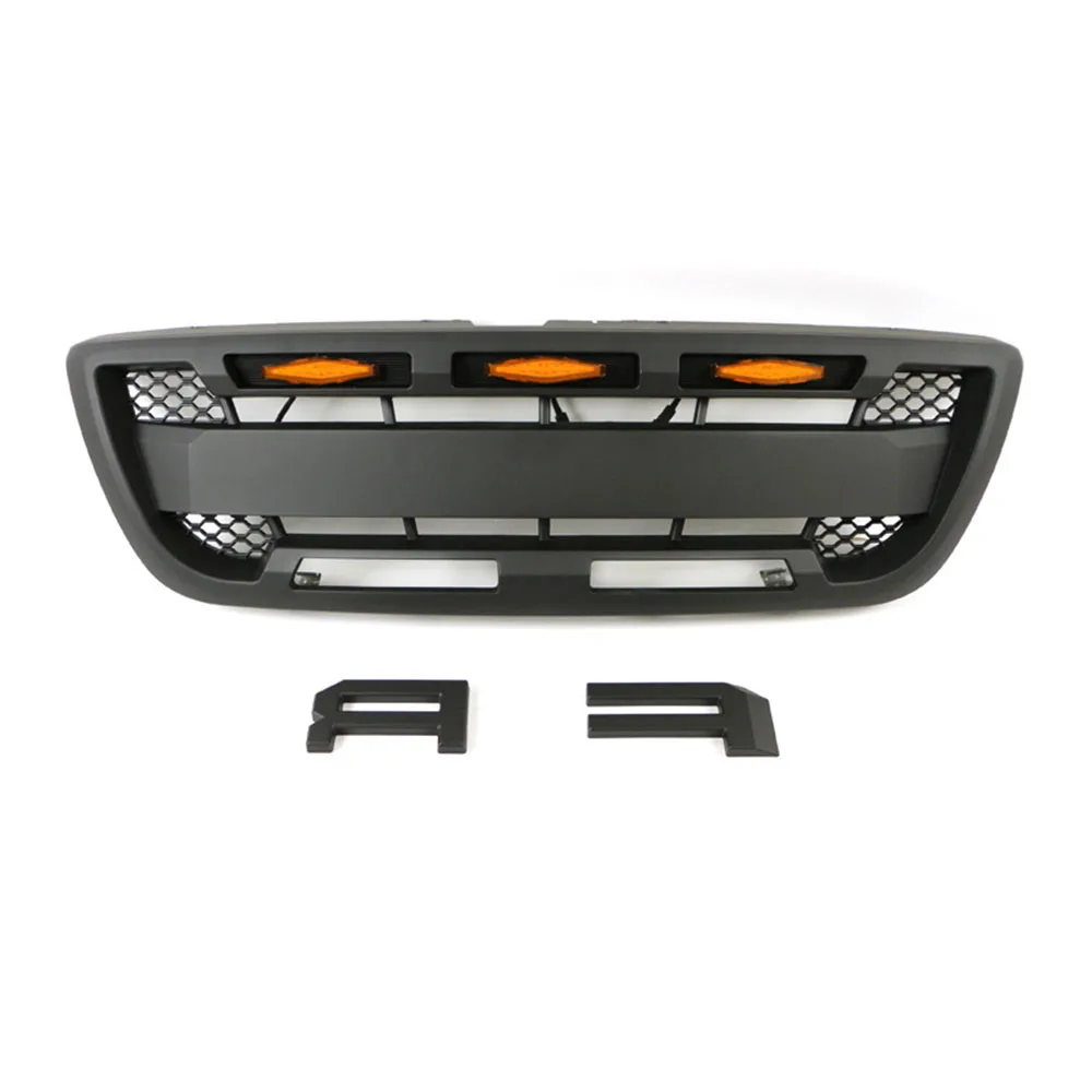 For Ford Ranger 1998~2000 Car Modified ABS Front Bumper Mask Grille Racing Grill with LED Lights Auto Exterior Parts Black