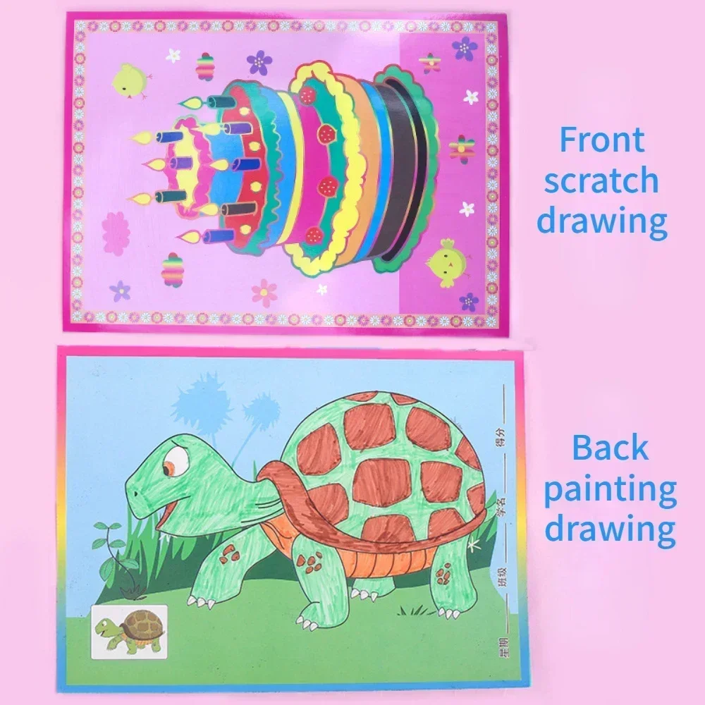 10 pçs montessori educação engraçado desenho brinquedos conjunto scratch arte papel com vara crianças aprendendo brinquedo educativo para crianças presentes