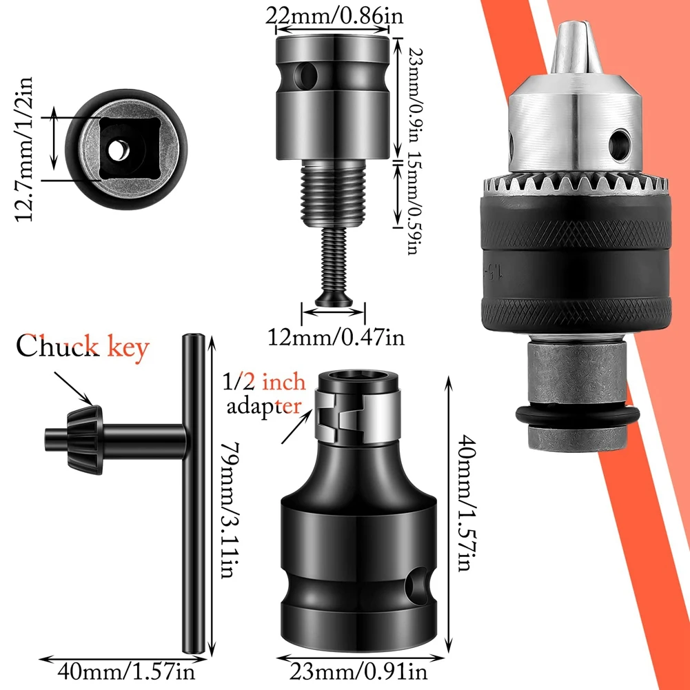 Set di mandrini per trapano con capacità di 6 pezzi con convertitore di mandrino per trapano da 1.5-13mm 1/2-20unf Mount punte per avvitatore a percussione mandrino mandrino per trapano