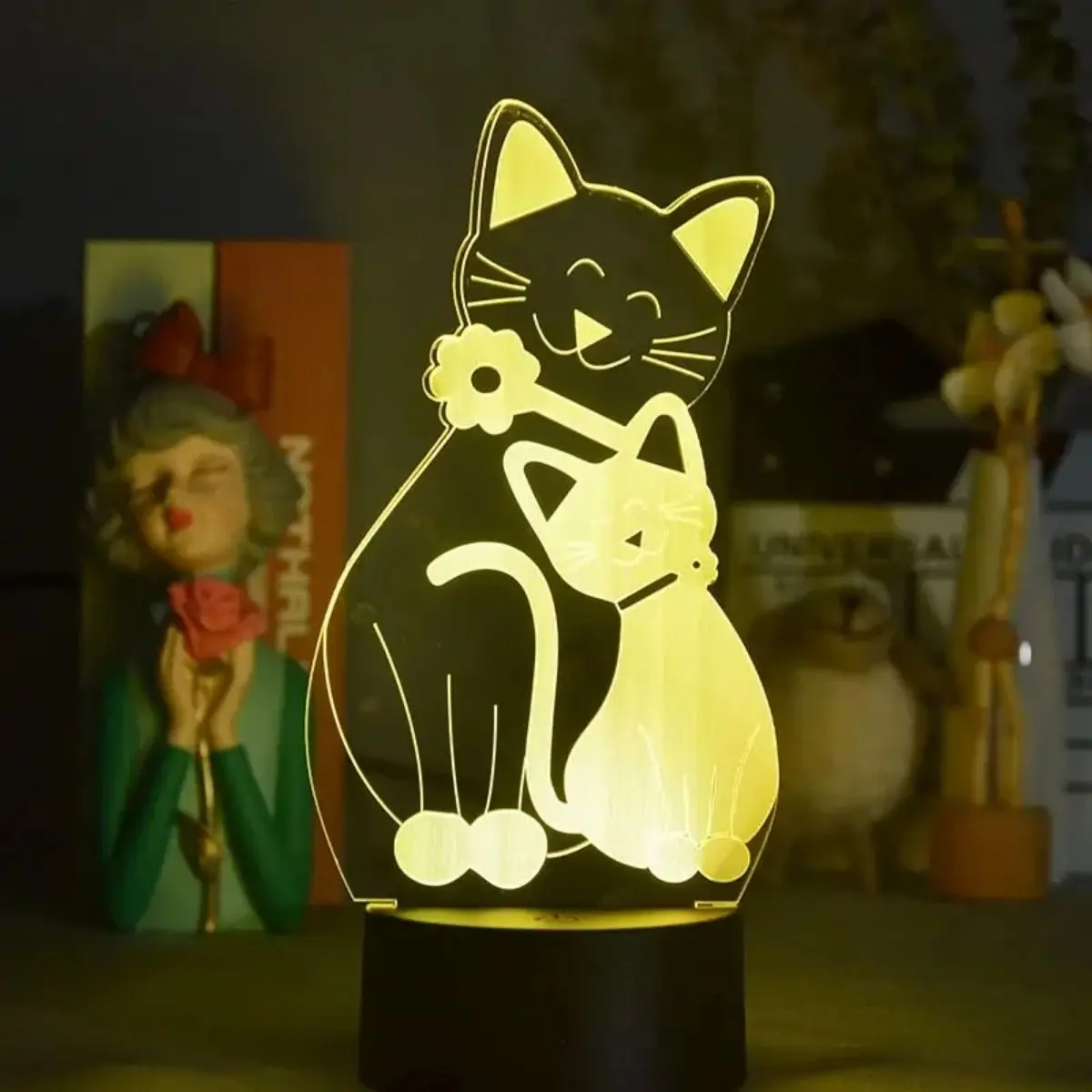 USB cat 3D night light with 7-color touch mode, color changing atmosphere, night light, bedroom decoration, gift table light