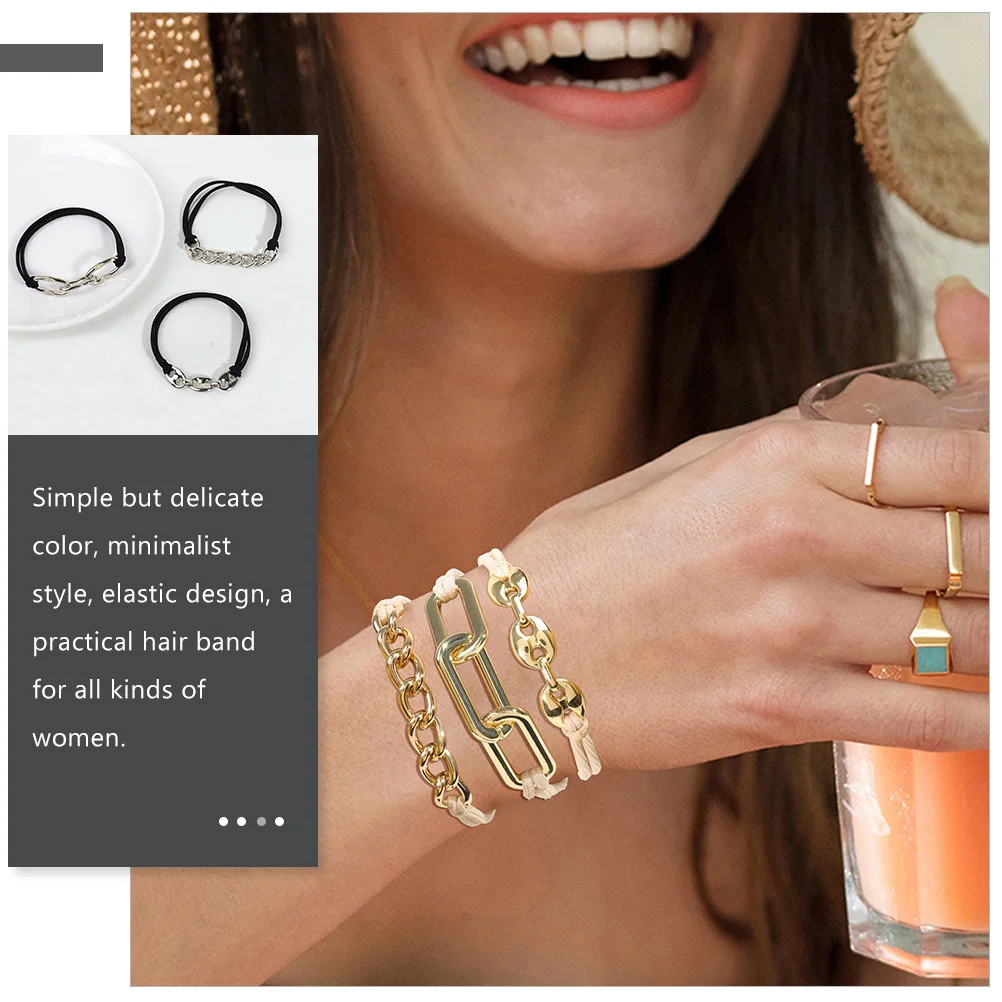 

6pcs Metal Chain Ties Elastic Scrunchies For Women Girls Medium Long Hair Sports Yoga Holders Minimalist Style Hair Accessories