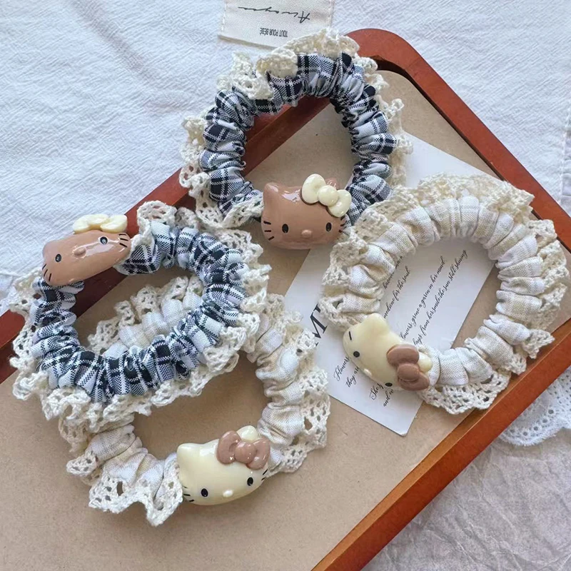 

Sanrios Hellokittys Hair Ties Rings Cute Cartoon Elastic Rubber Bands Anime Kitty Cat Adorable Headwear Hair Accessories Gift