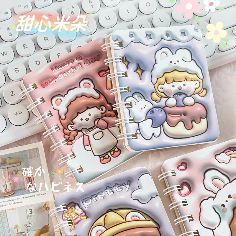 Mehr als 20 Farben Tragbares Mini A7 Puff Notizbuch 3D-Cover Panda Capybara Spiraljournal für Schüler 1/2/4 Stück für Schule und Büro – Detail 3