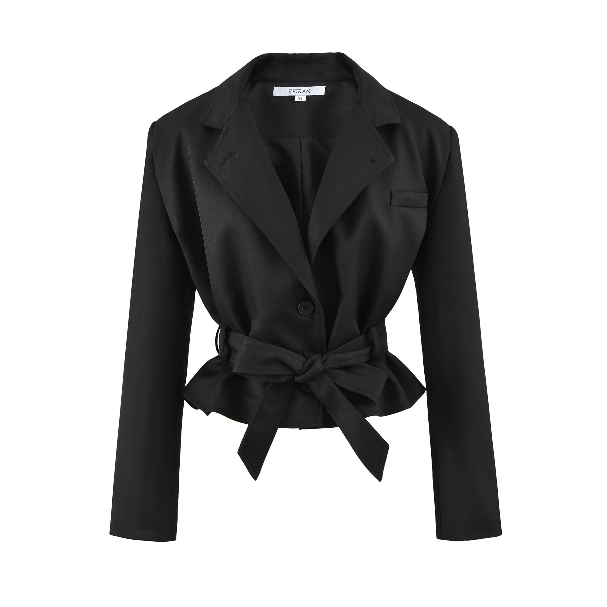 Spring Autumn Women 2 Ways Wear Black Tide Bow Sashes Blazer Notched Collar Single-breasted Buttons Long Sleeve Suit Short Coat