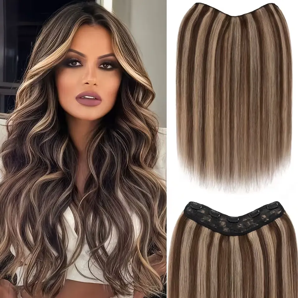 SEGO Clip In Hair Extensions Human Hair Upgraded V-Shaped 5 Clips In Hair Extensions One Piece Straight Hairpiece for Women