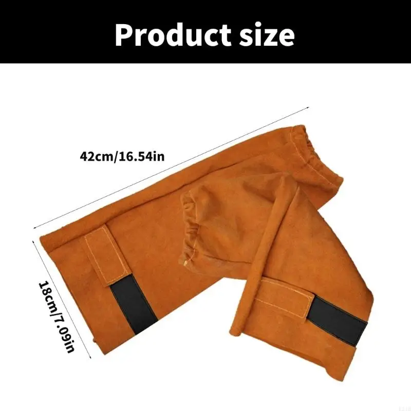 Leather Welding Arm Guards Sleeves Flameproof with Heat Resistant Properties for Metal Workers Metalwork Mechanics 2pcs view 6