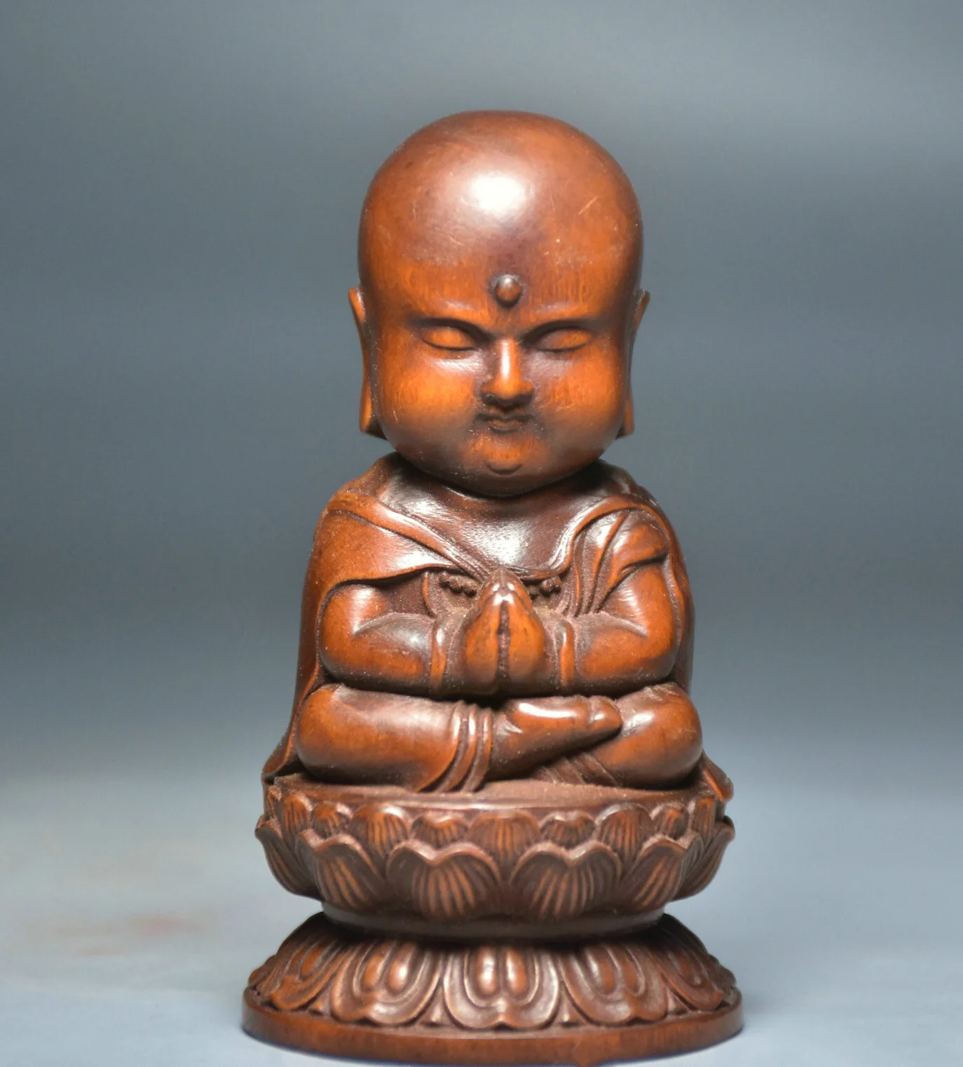 

2.8" Chinese Boxwood Wood Carving Ksitigarbha Boddhisattva Buddha Statue