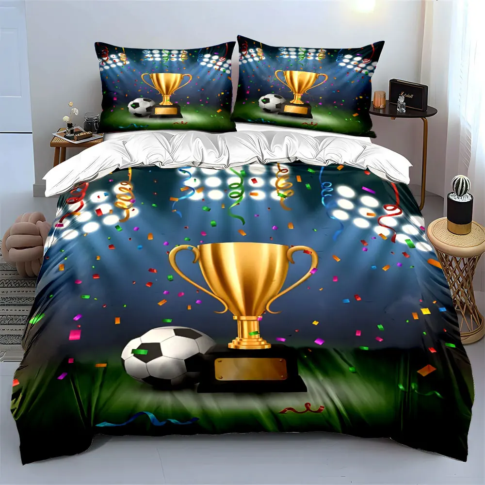 Trophy, soccer ball, celebration. Print Bedding Set 1 Duvet Cover 2 Pillowcases for Adult and Children Luxury Gift Full Size