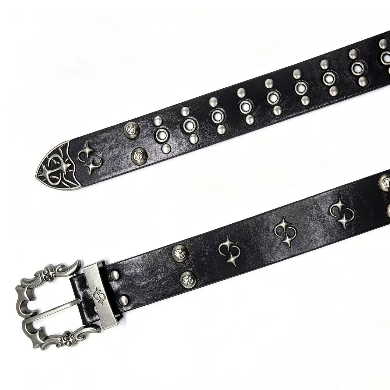 New trendy leather belt for men and women, snap fastener, metal belt, punk-style rivets, unique and fashionable design.