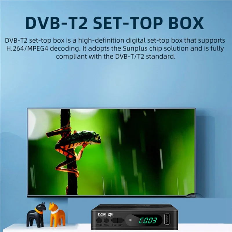 ABMF-HEVC DVBT2 H. 264 DVB-T2 موالف التلفزيون الأرضية استقبال الأقمار الصناعية جهاز فك التلفزيون الرقمي HD صناديق التلفزيون USB فك التشفير