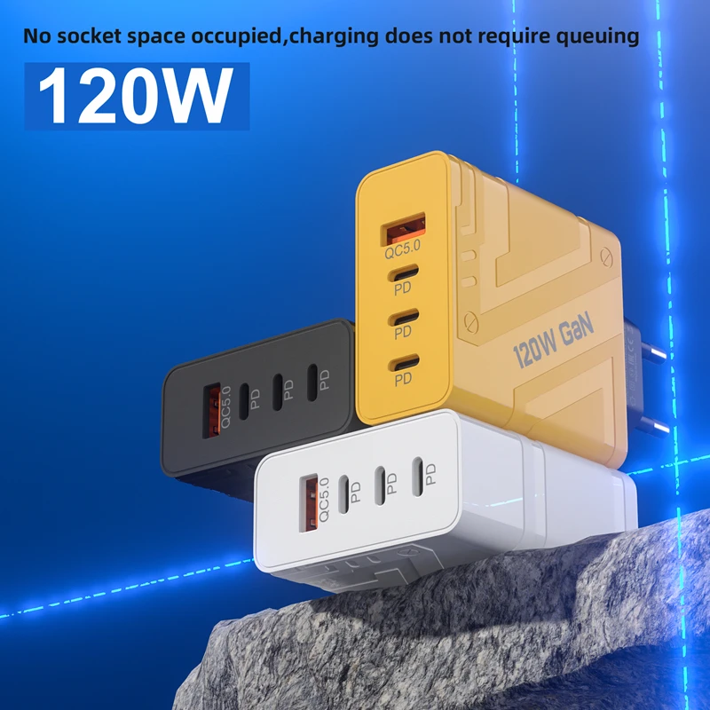 Xiaomi 120W GaN Fast Charger Mechanical Pattern USB 3PD 4Port Charger Speed Charger For iPhone Samsung Xiaomi HuaWei EU US Plug