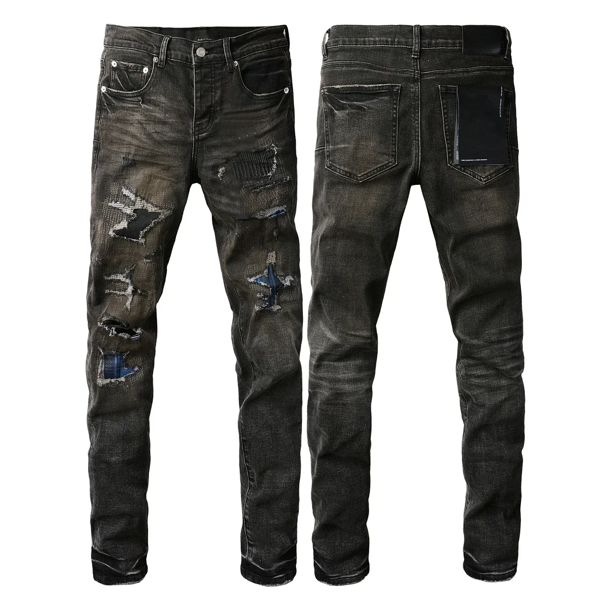

Fashion top quality Jeans Men High Street Paint Dot Knife Cut Hole Repair Low Rise Skinny Denim Pants