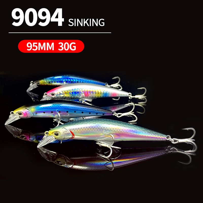 

30g 95mm Sinking Minnow Fishing Lure Long Casting Pesca Wobblers Seabass Pike Saltwater Artificial Hard Baits Fishing Supplies