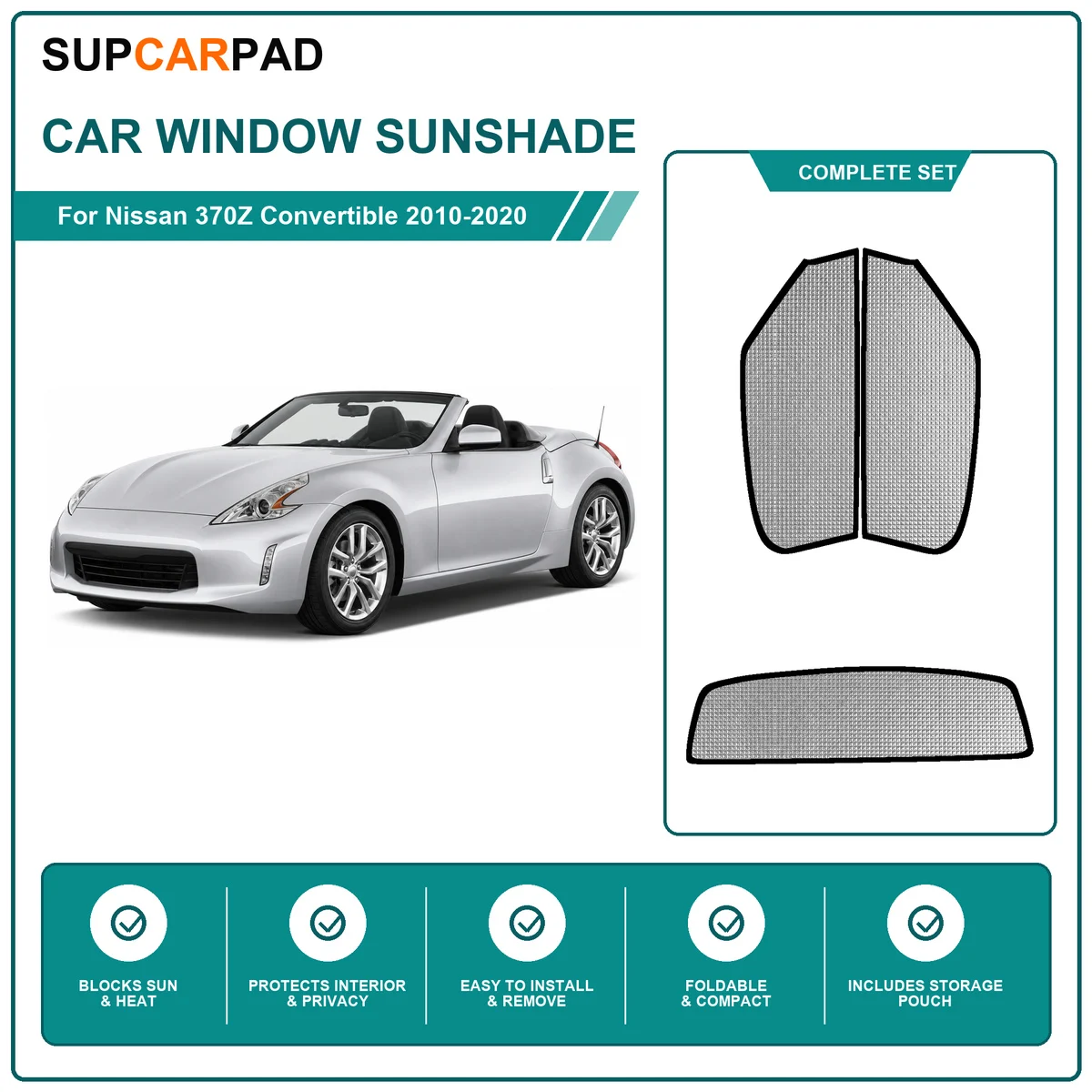 For Nissan 370Z Convertible 2010-2020 Full Set Car Window Sunshades UV Block Privacy Heat Insulated Foldable Car Curtain