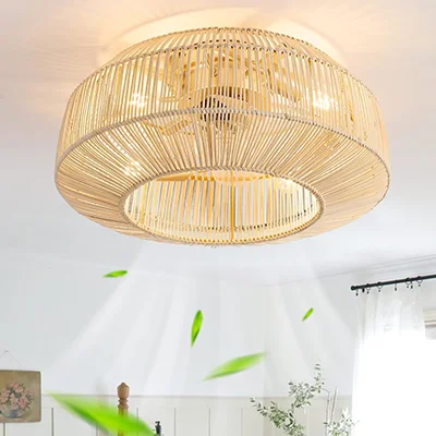Boho gekooide plafondventilatoren verlicht bamboe plafondventilator ventilatoren afstandsbediening gelaagde rotan plafondventilator kamerdecoratie plafondventilatorlamp