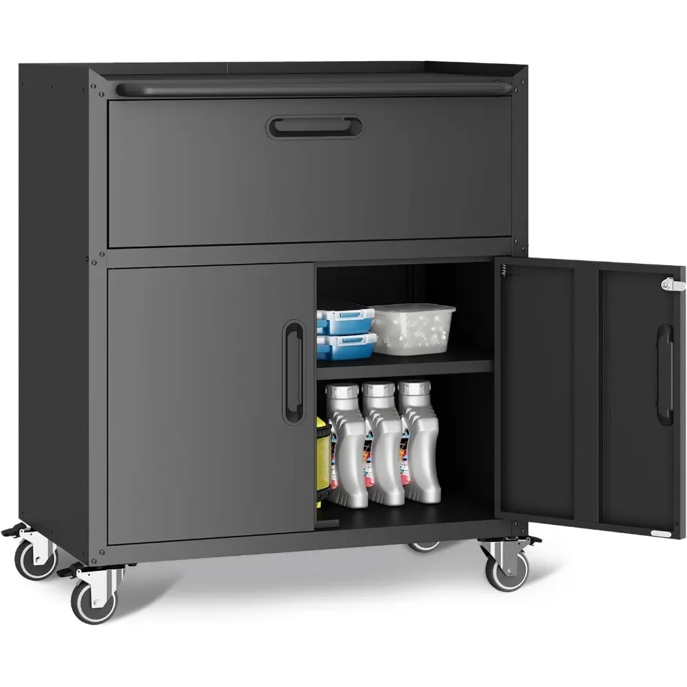 

"Rolling Tool Cabinet - 2-Door & 1-Drawer Storage for Garage/Tool Room (Assembly Required)"​