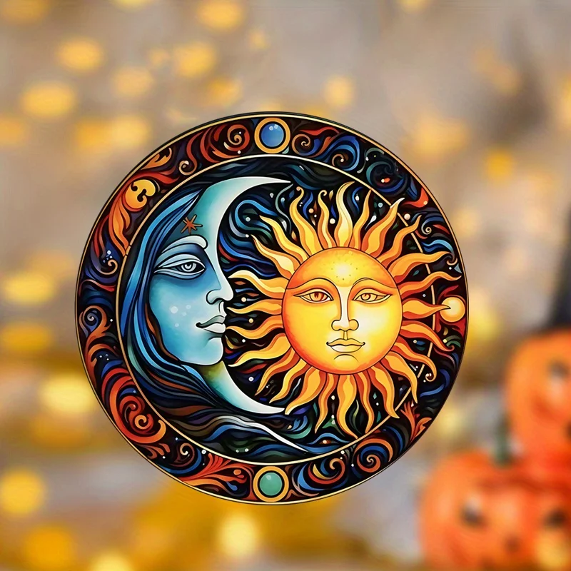 ملصق زجاجي ثابت للتشبث لديكور المنزل ، ملصق نافذة لاصق ، صائد شمس ملون ، ديكور شمس وقمر ، RV ، مجاني ، 1: 68