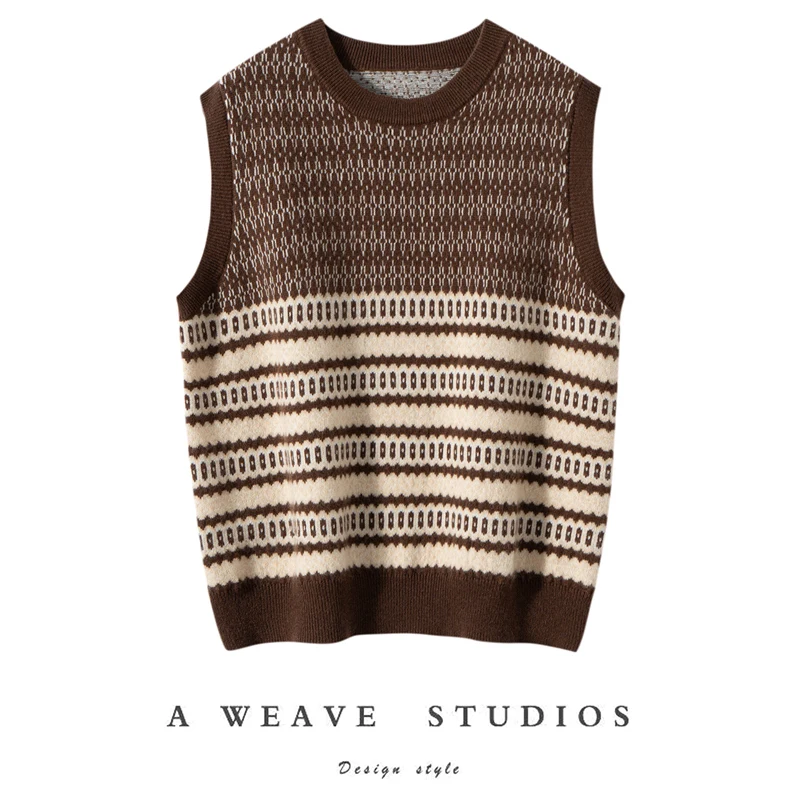 

American Retro Women's Vest Sweater Waistcoat 100% Cashmere Pullover Sleeveless Clothes Layering Warm Autumn Winter Vest Knitted