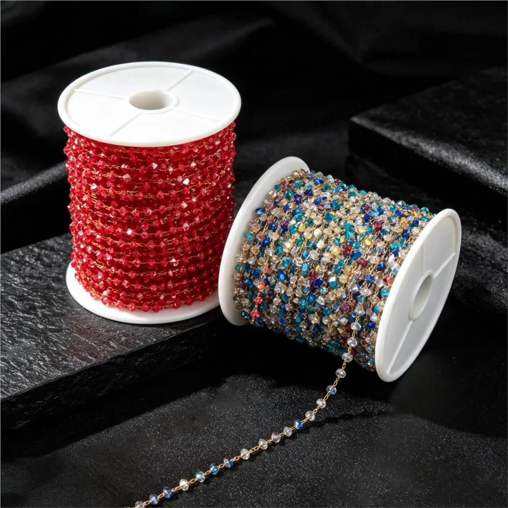 

1Meter Stainless Steel Colorful Crystal Stone Beaded Chains for DIY Jewelry Making Bracelet Necklace Supplies Accessories Crafts