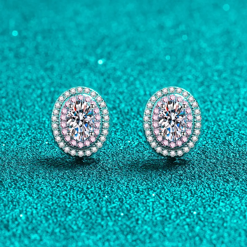 

18K gold egg-shaped moissanite plated PT950 platinum diamond stud earrings 50 points rose gold plated color separation