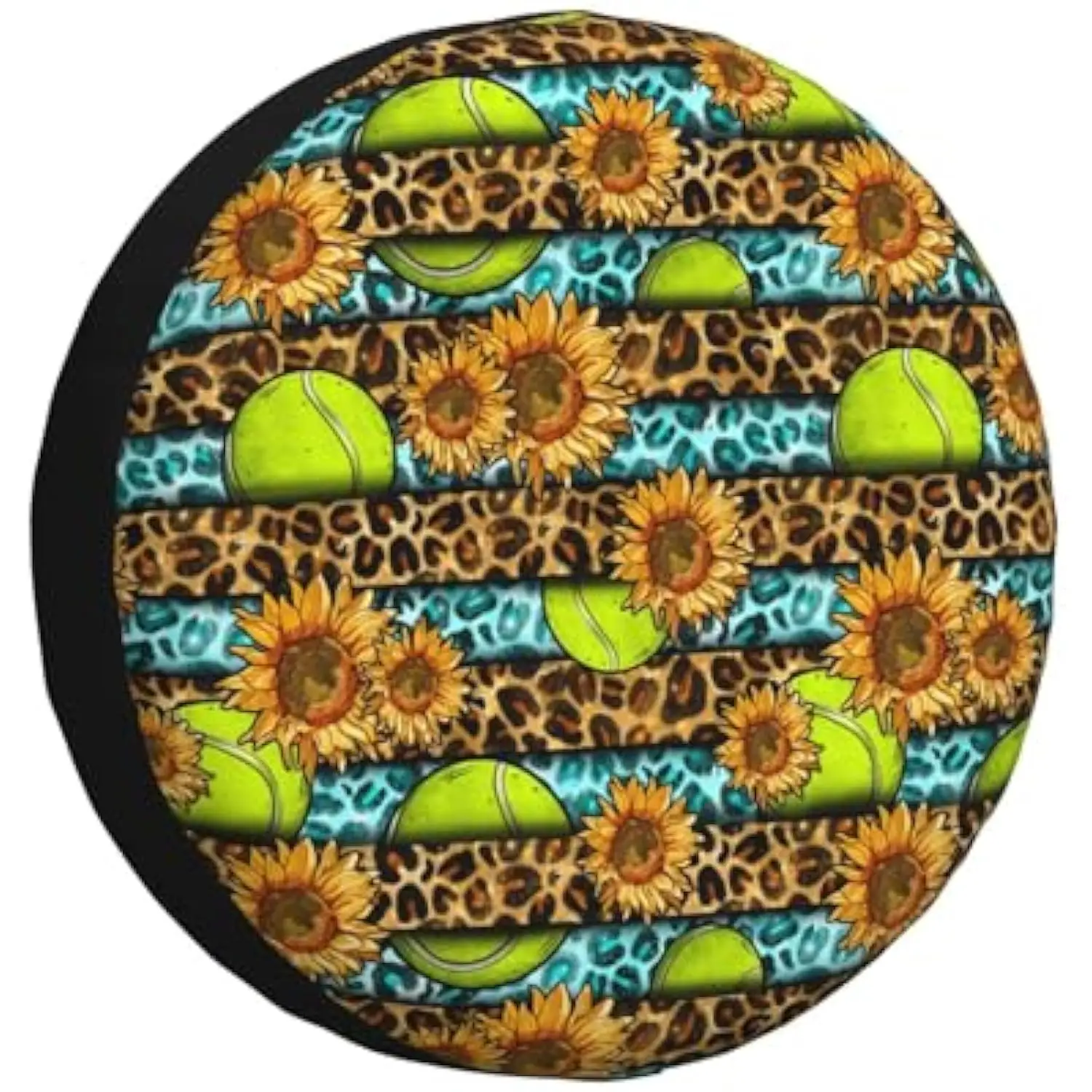 Tennis Ball Sunflower Leopard Print Spare Tire Cover Durable Weatherproof Wheel Protector for RV SUV