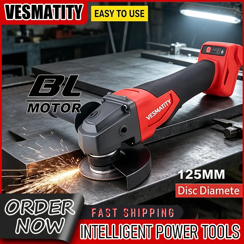 Variable‑Speed Brushless Cordless 125MM Angle Grinder Cutting Polishing Grinding Power Tool for Milwaukee Battery