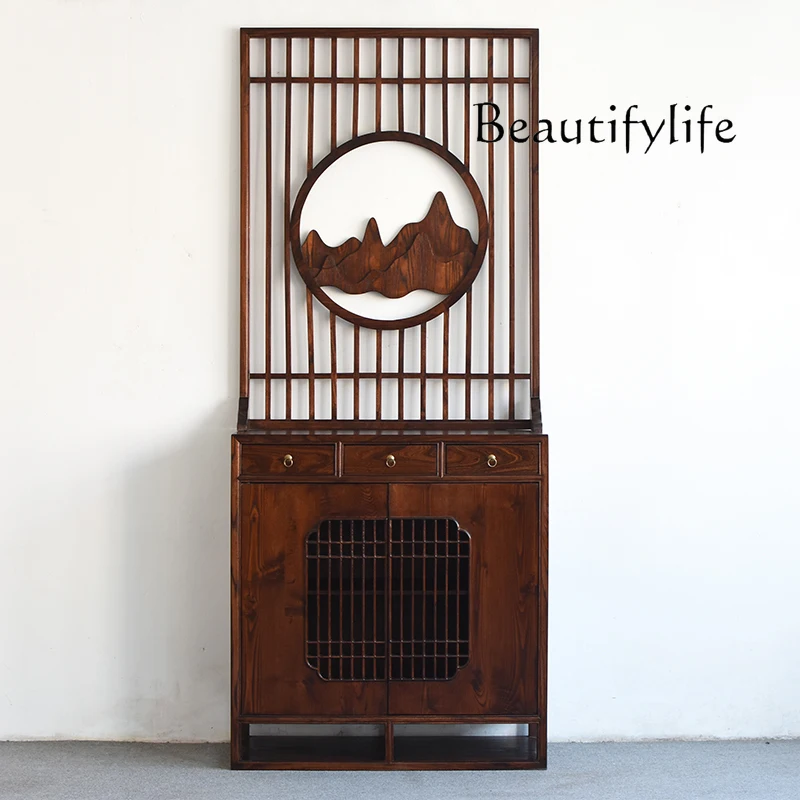 Nordic Antique Style Partition Screens Zen Solid Wood Curio Cabinet