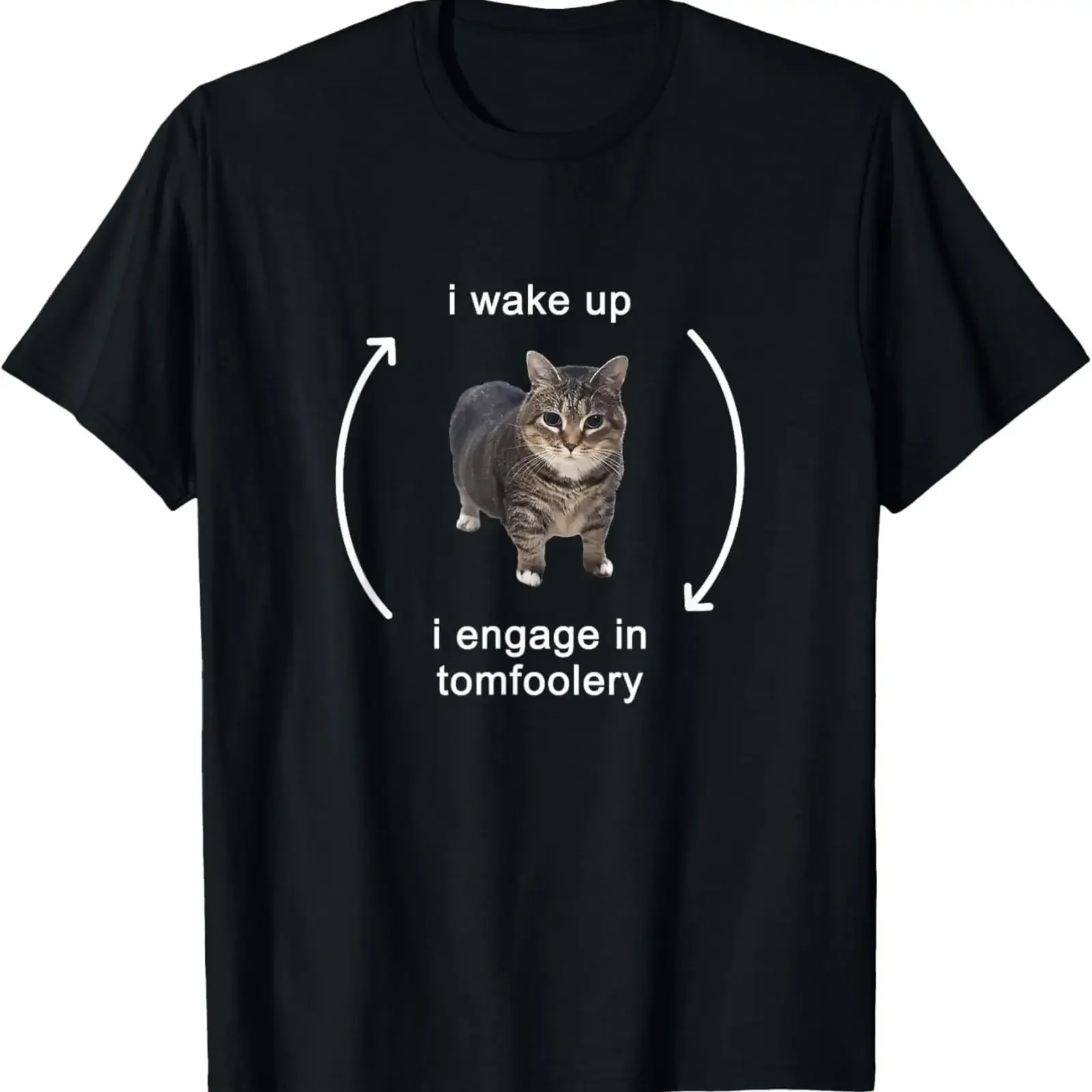 Berentoya I Wake Up Engage in Tomfoolery Silly Cat Meme T Shirt vintage Washed designer clothes Casual streetwear Unisex