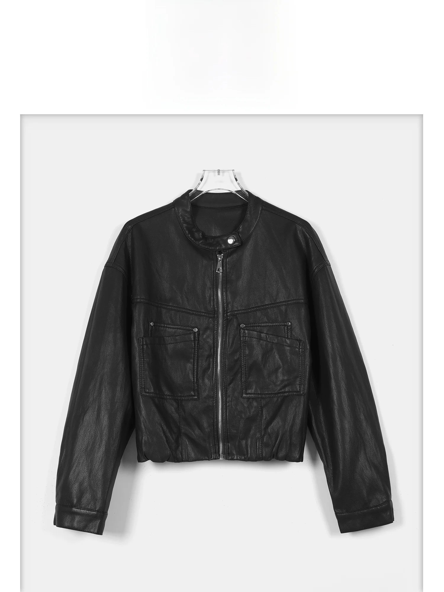 Jaqueta Casual Feminina de Couro com Zíper, Casaco Curto, Nova Coleção Outono, Série Amber Glow, Moda e Estilo Personalizado