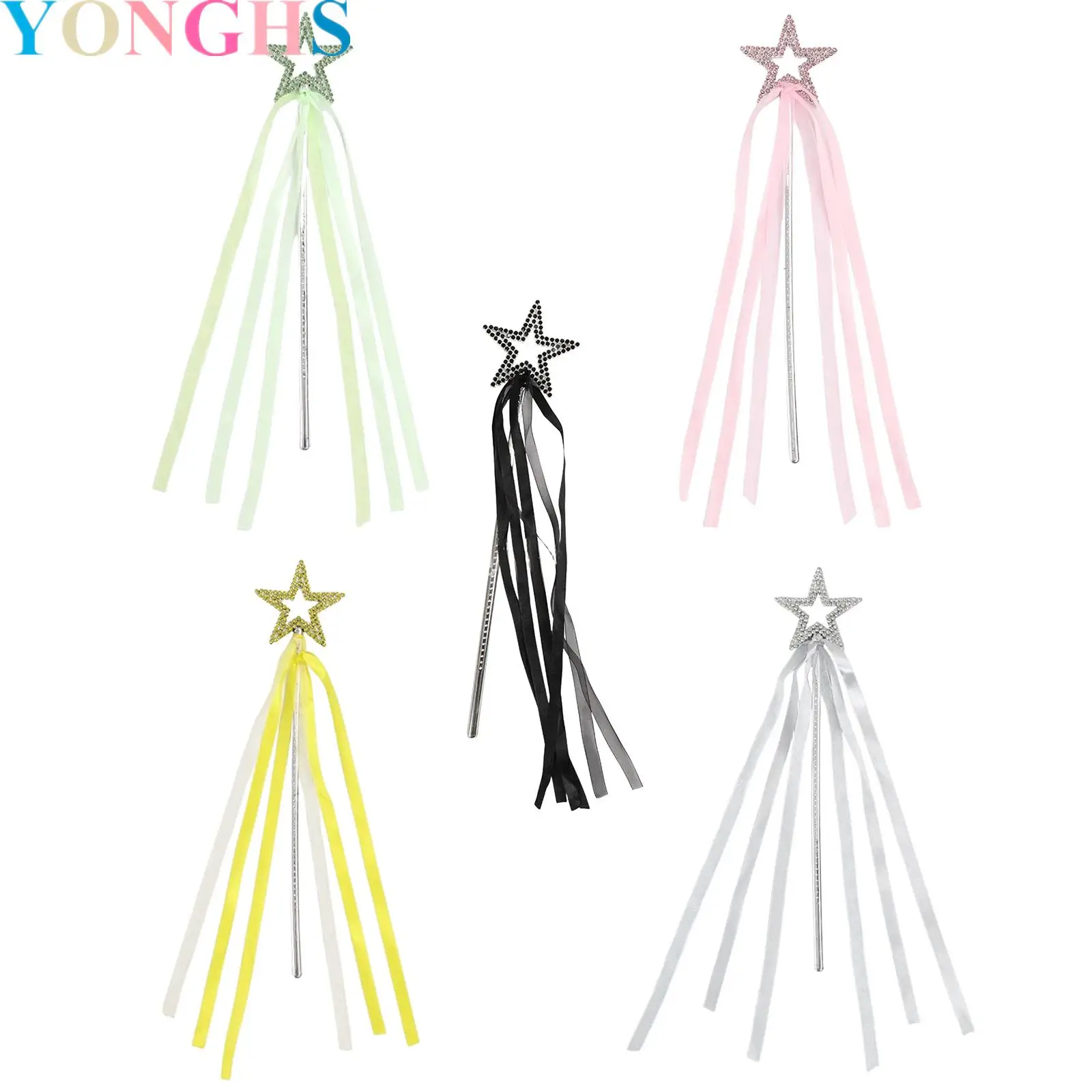

Lovely Party Five-pointed Star Fairy Stick Rhinestone Ribbon Princess Magic Wand Girl Carnivals Halloween Birthday Parties Gift