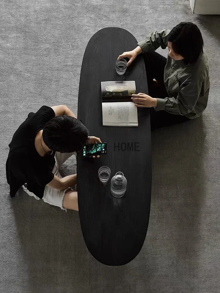 Log Coffee Table B & B Nordic Small Tea Table Simple Oval Black Solid Wood Table