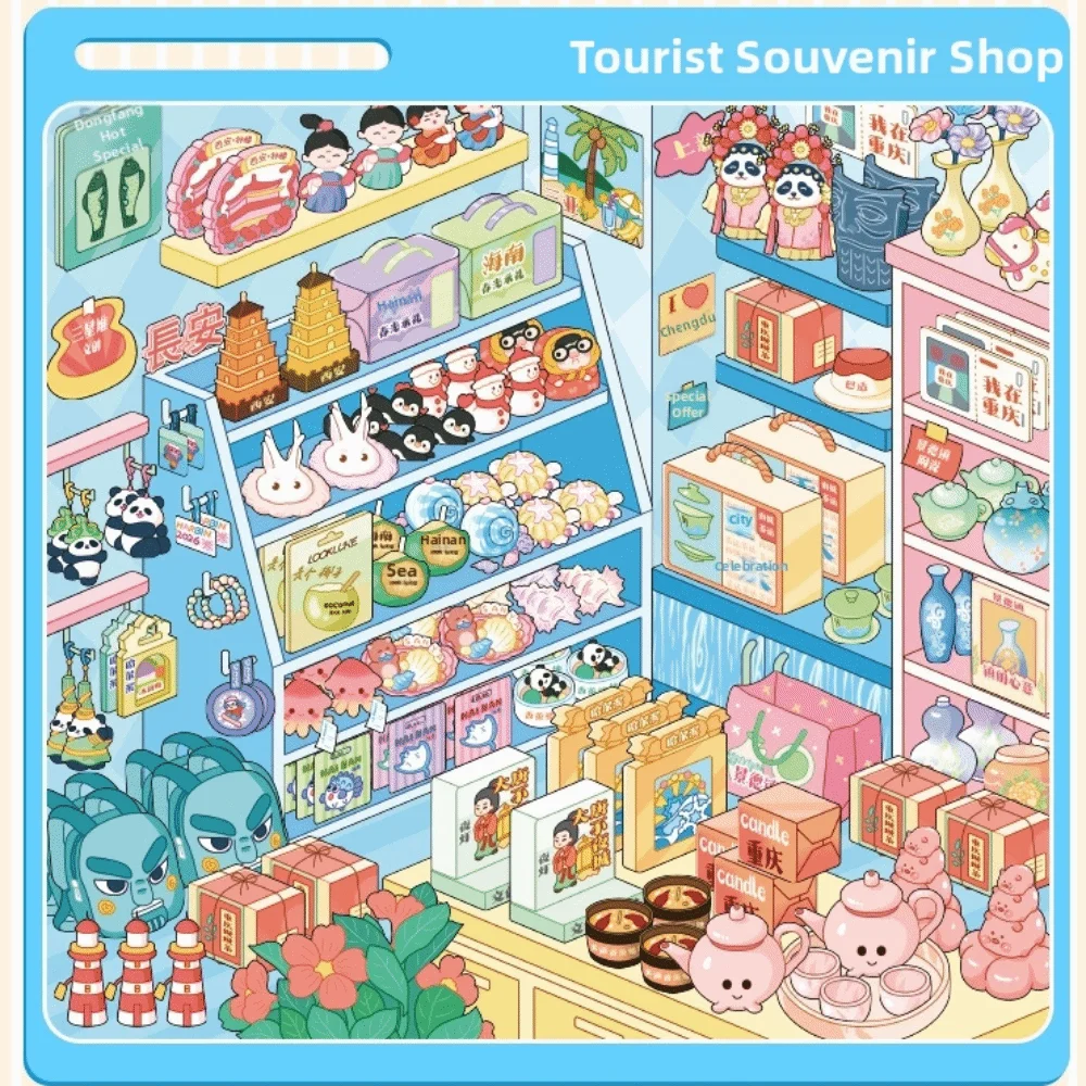 Shop Theme Miniature Scene Sticker PET Die-cut 10 Scenes 3D Mni Cabin Stickers Stationery Jewelry Clothing DIY Stacking Sticker