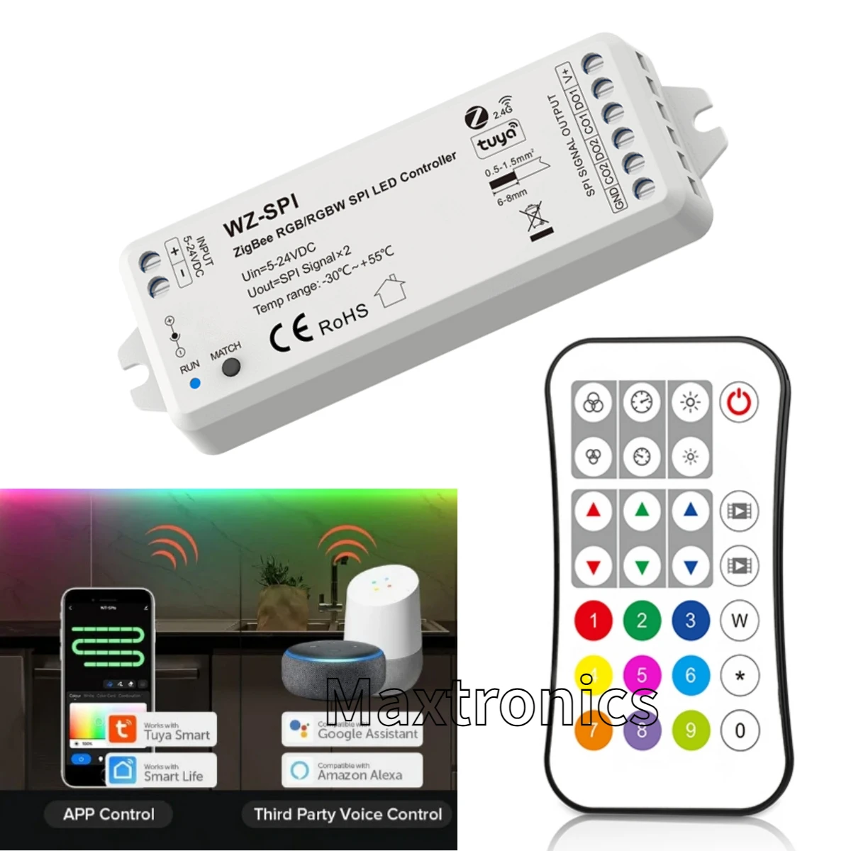 Imagem -02 - Zigbee-rf Dimmer Controle Remoto para Luzes Led Strip Dc524v Zigbee Spi Wz-spi r9 Kits Tuya Rgb Rgbw 1903 Ws2811 2812b