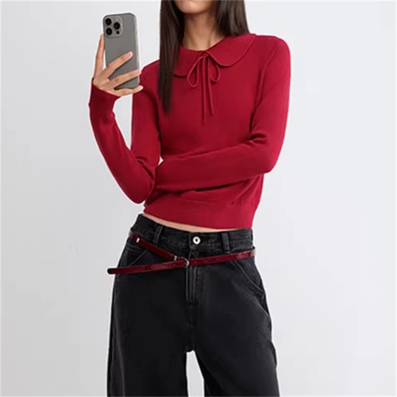 

New winter Christmas women's Peter Pan collarwool sweater y2k high quality fashion casual holiday party casual straight pullover