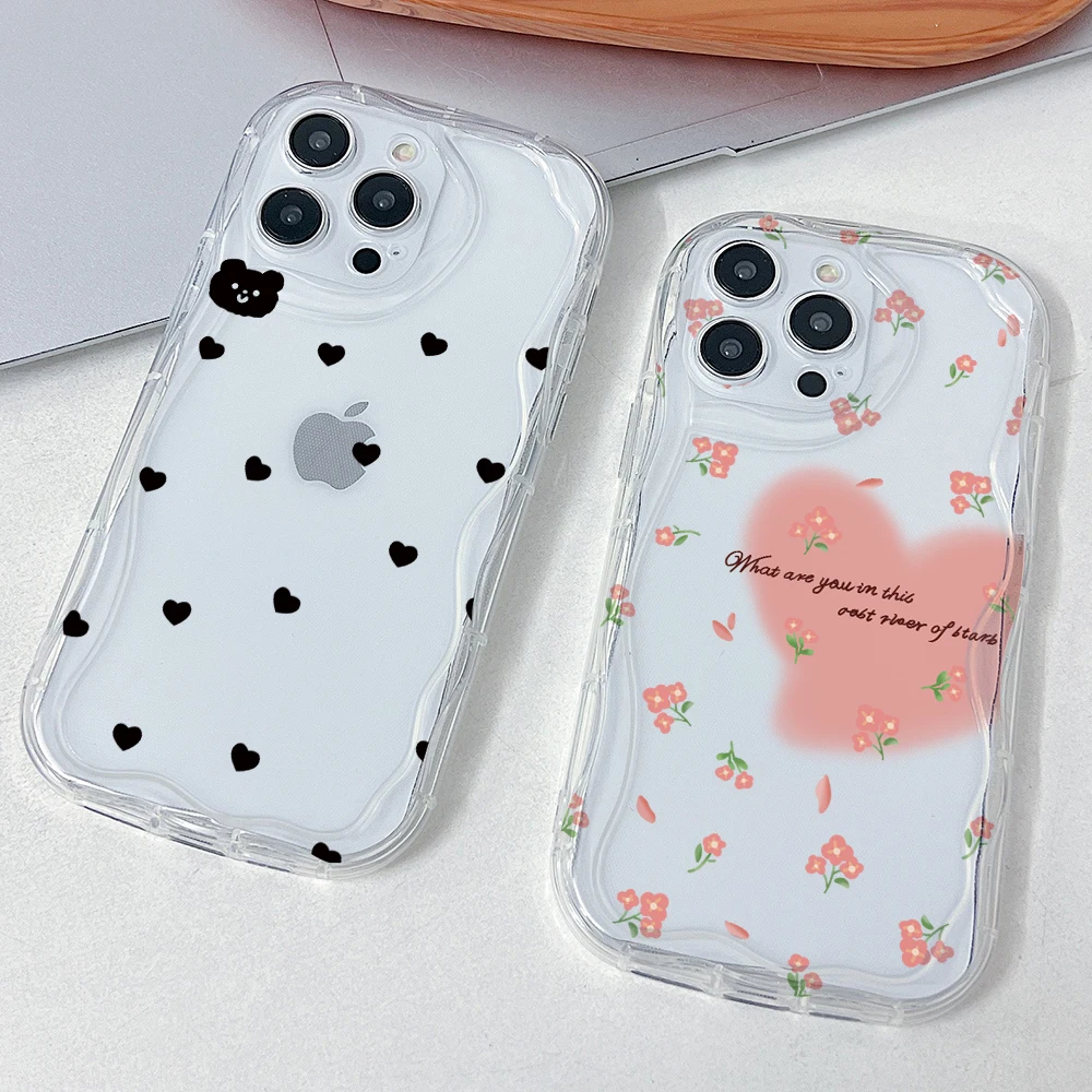 Love Heart Phone Case for Oppo A98 A94 A79 A78 A76 A74 A60 A58 A57 A55 A54 A53 A38 A17 A16 A15 A3x 5G 3D Wave Clear Cover