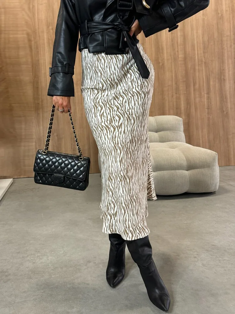 Women High Waist Printed Fashion Maxi Skirts, Autumn Winter Simple All Match Holiday Skirts, 2024 Patchwork Casual Ladies Skirts — zdjęcie 4