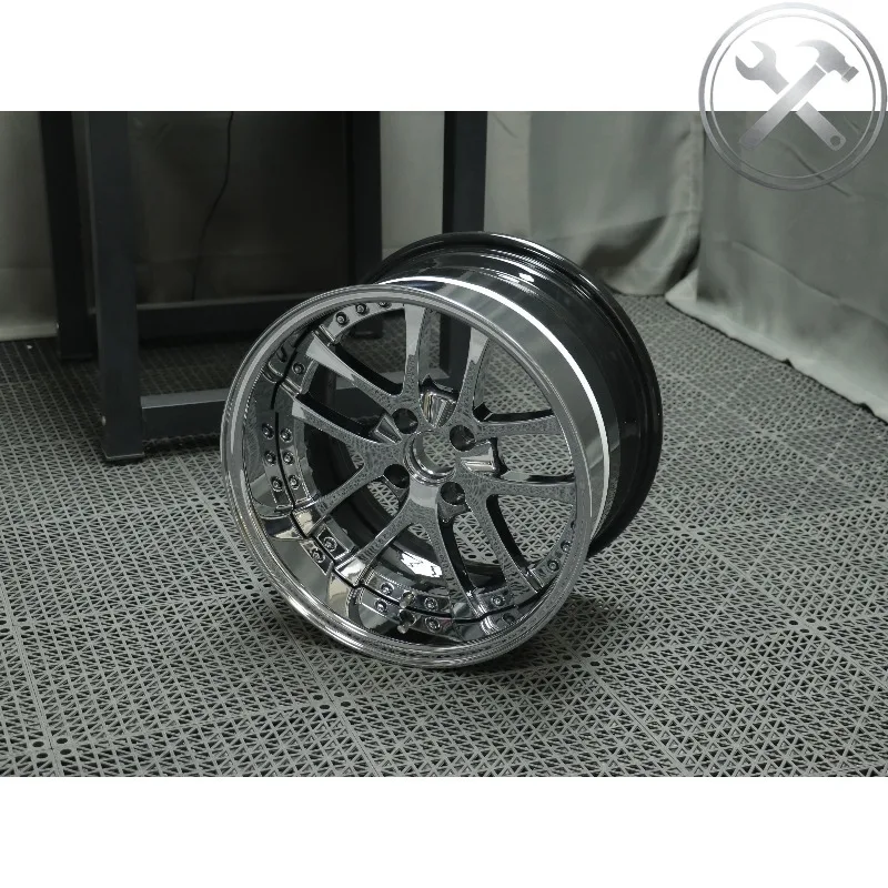 

Custom Forged Wheels Simulated Multi Piece Chrome Face Gloss Black Barrel CNC Machined 15-26 Inch Universal Fit Alloy Rims