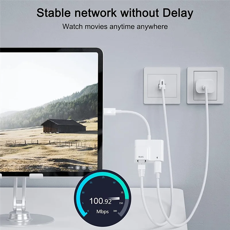1 PCS USB C To Ethernet Adapter With PD 60W Charger USB Type C To RJ45 Gigabit Ethernet LAN Adapter White For  Air/Pro