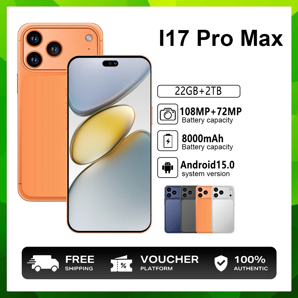 

2026 Hot NEW I17 Pro Max Global Version 4G 5G Dual Card Dual Standby System Original Intelligent 7.3inch 8000mAh Battery Arrival