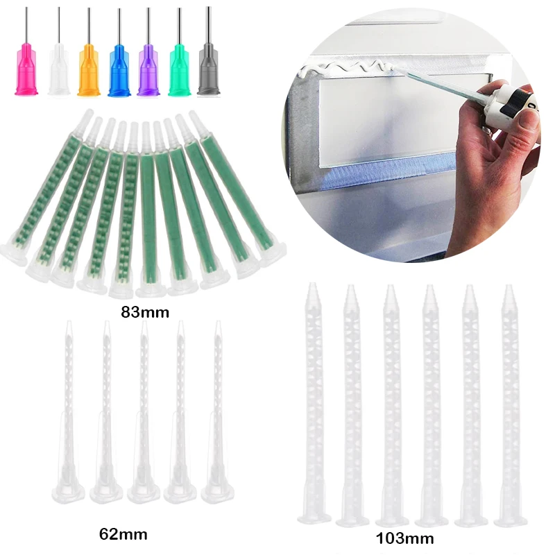 10-85pcs Resin AB Glue Static Mixer Dispenser Needle Set 62/83/103mm for Two Component Liquid Mixing Machine AB Glue Gun