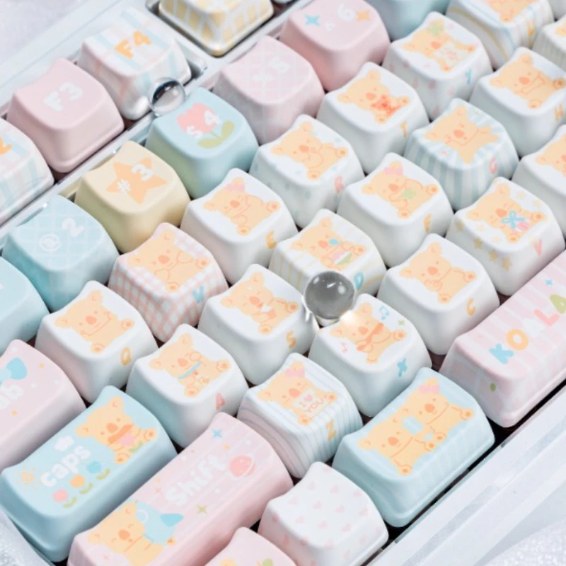 

Lotte Little Bear Biscuits Cute Keycaps Custom Cherry Profile Mao Cat Head Yellow Round Mechanical Keyboard Keycaps for gift