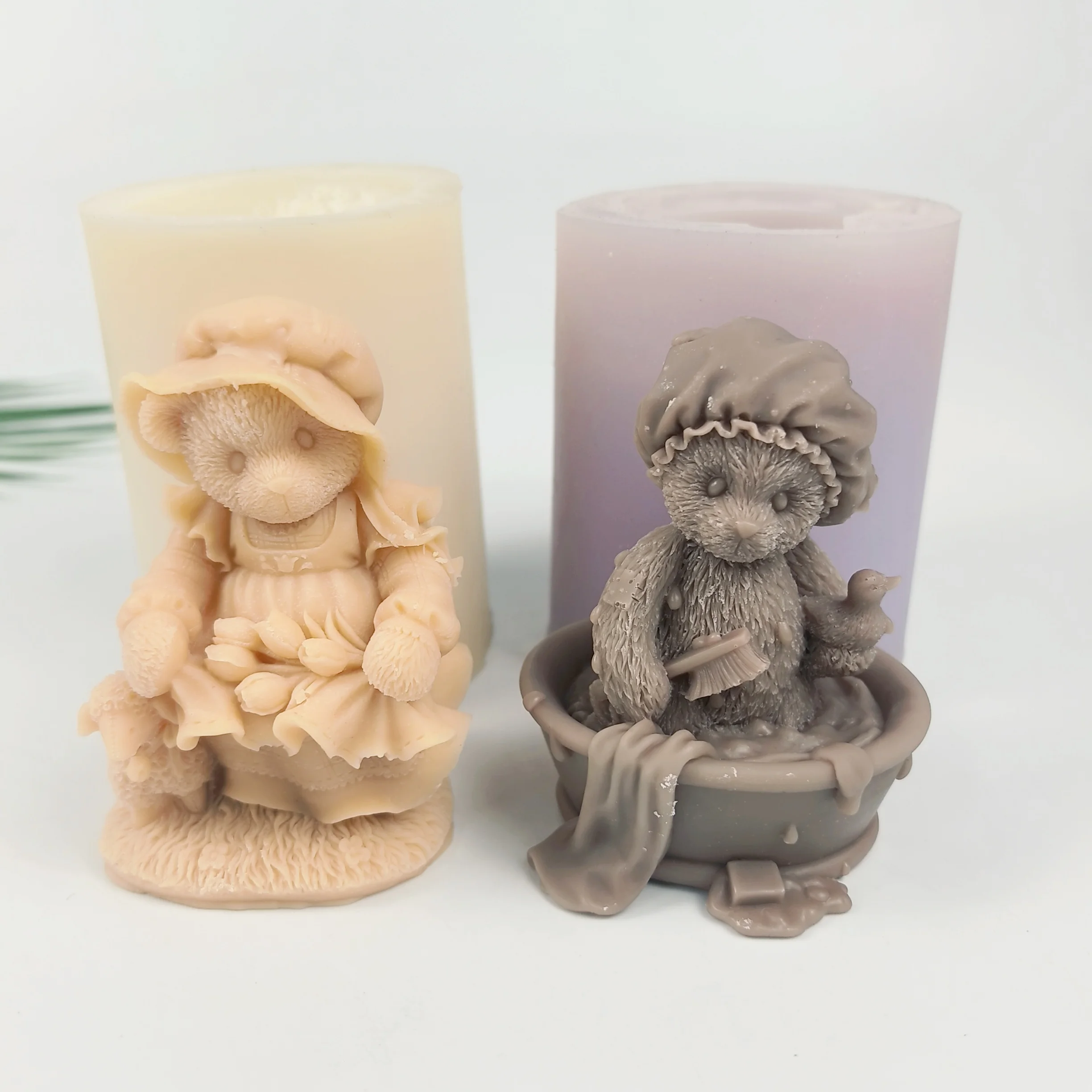 

3D Animals Bears Moulds Silicone Mold Tulip Shower Teddy Bear Candle Soap Molds Wedding Birthday Clay Resin Mould DW0524