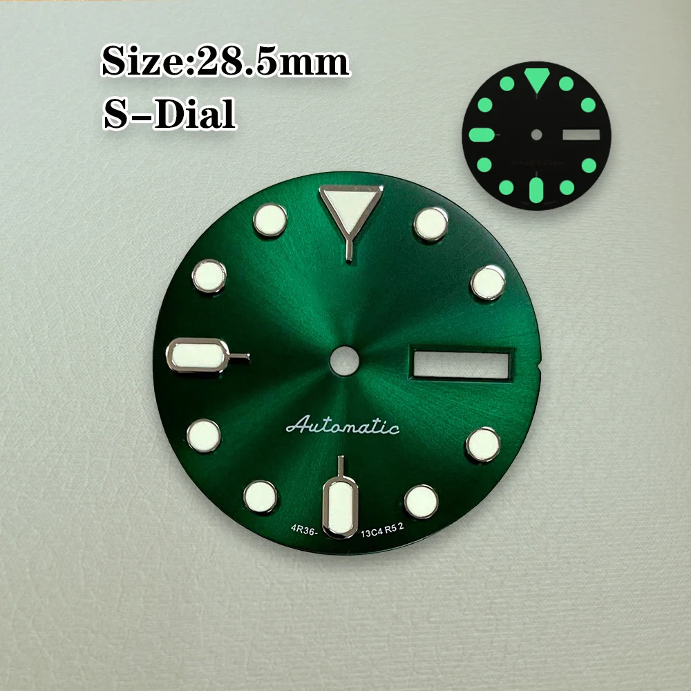 S Dial 28.5mm SK007 Logo Dial Diver's NH34 gmt No Hands Fit NH36 NH35 Movement Green Luminous Watch Modification Accessories view 5